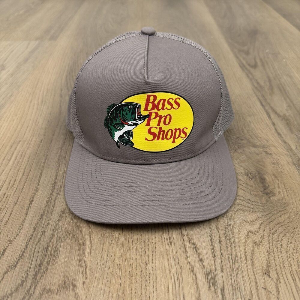 Bass Pro Shops Hat Cap Snap Back One Size Gray Mesh Trucker Patch Fishing Mens